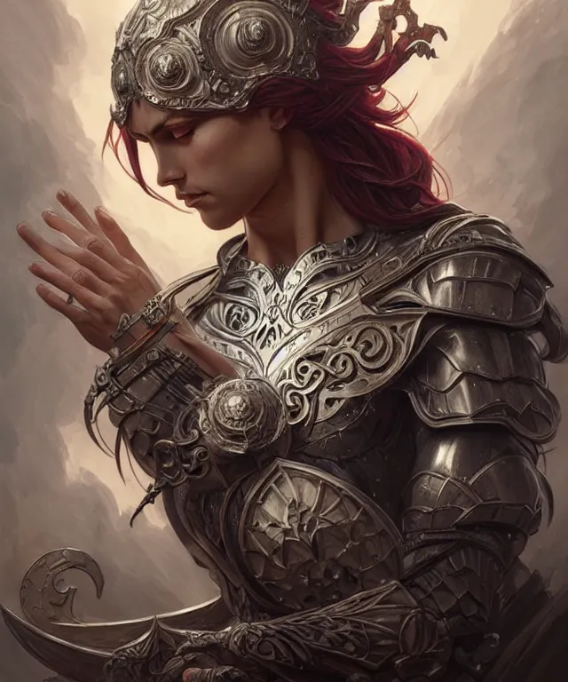 Image similar to Muscular and powerful medieval knight portrait, art nouveau, fantasy, intricate flower designs, elegant, highly detailed, sharp focus, art by Artgerm and Greg Rutkowski