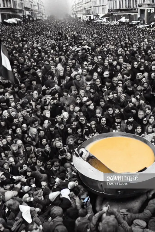 Image similar to citizens of paris riot and roll a giant cheese fondue onto champs elysees, getty images