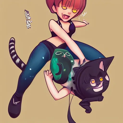 Prompt: a cat girl doing a backflip, style of art germ, style of tsuaii