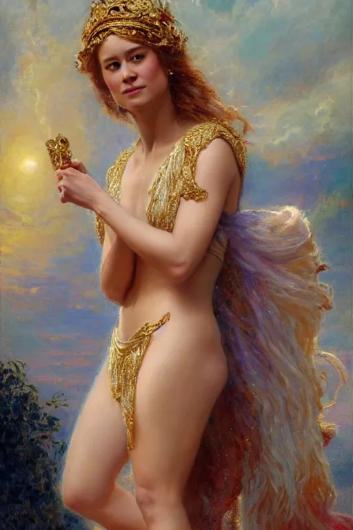 Image similar to portrait of brie larson as the goddess aphrodite. art by gaston bussiere.