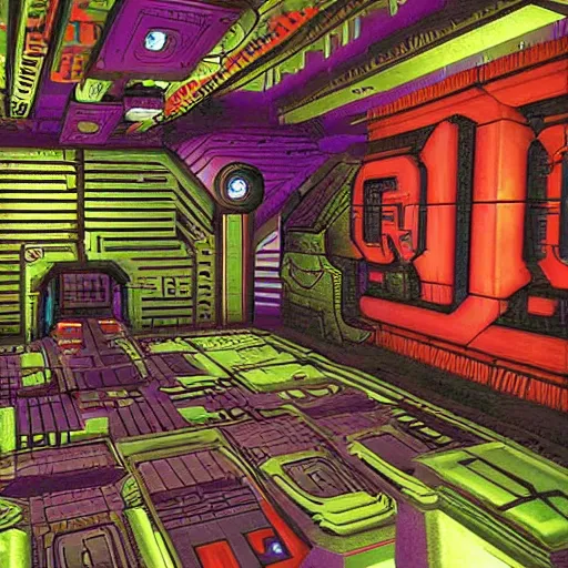 Image similar to Illustration of a System Shock 2 screenshot in an ancient Mayan codex