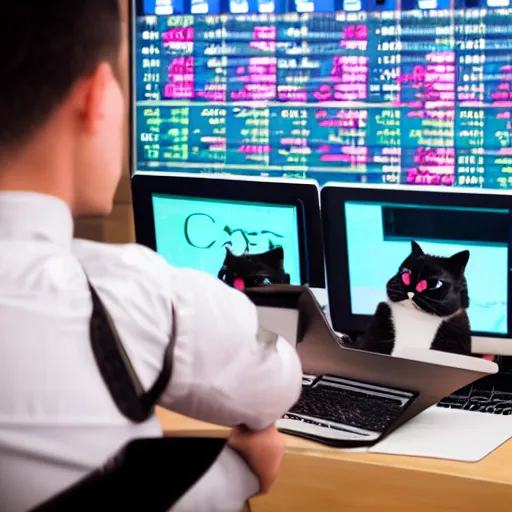 Image similar to photo of anthropomorphic cat trading stocks