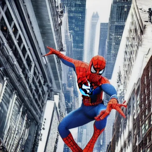 Prompt: spider-man swinging through new york, 4k realistic photo