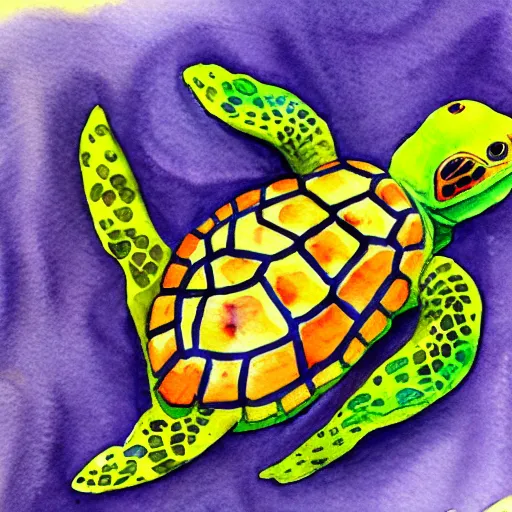 Prompt: watercolor painting of a turtle