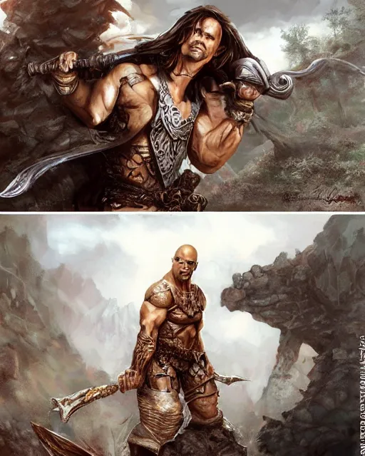 Image similar to dwayne johnson, dnd, high fantasy. royo, artgem, wlop