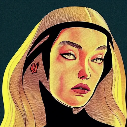 Image similar to “ gigi hadid retro minimalist portrait by jean giraud, moebius starwatcher comic, 8 k ”