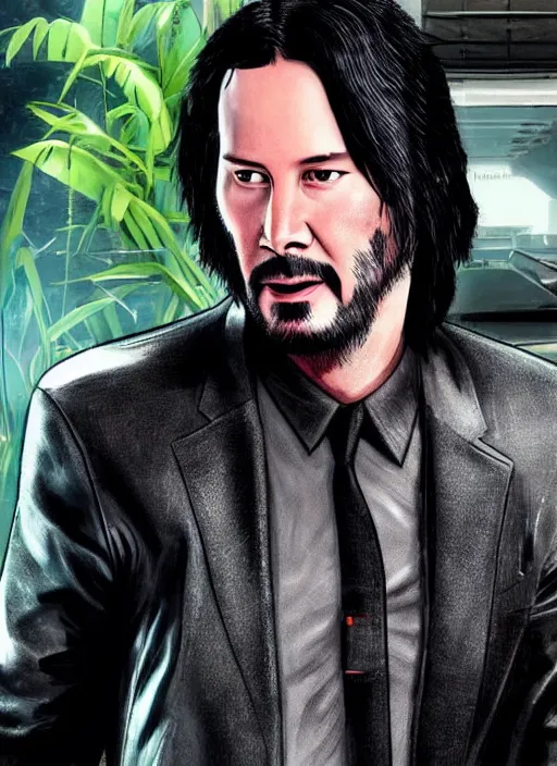 Image similar to keanu reeves as johnny silverhand!! holding a shovel, cyberpunk 2 0 7 7 wake up samurai, solarpunk, lots of plants, gardening, permaculture, anarchy, realistic, ultra detailed