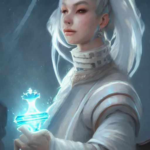 Image similar to a portrait of a white chess pawn, a white chess pawn, battlefield background, bright art masterpiece artstation. 8 k, sharp high quality artwork in style of jose daniel cabrera pena and greg rutkowski, concept art by tooth wu, blizzard warcraft artwork, hearthstone card game artwork, chess pawn
