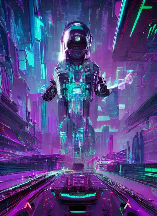 Image similar to silicon valley virtual reality 1 0 th anniversary, cyberpunk art by android jones, cyberpunk art by beeple!!!, synthwave, darksynth, quantum tracerwave, wireframes, trending on artstation