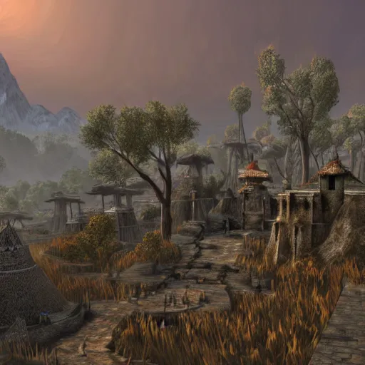 Image similar to morrowind landscape, highly detailed