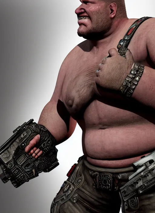 Prompt: Morbidly obese Marcus Fenix from Gears of War, detailed 3D render