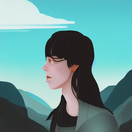 Image similar to photo of woman outside inspired by lois van baarle, background mountains, 8 k