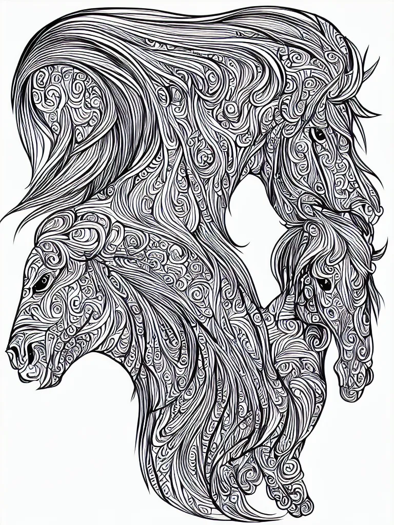 Image similar to beautiful horse, ornamental, fractal, ink draw, line art, vector, outline, simplified