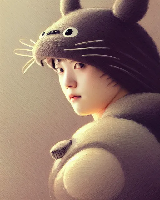 Image similar to real life portrait photo of totoro, intricate, elegant, highly detailed, digital painting, artstation, concept art, smooth, sharp focus, illustration, art by artgerm and greg rutkowski and fra angelico and alphons mucha