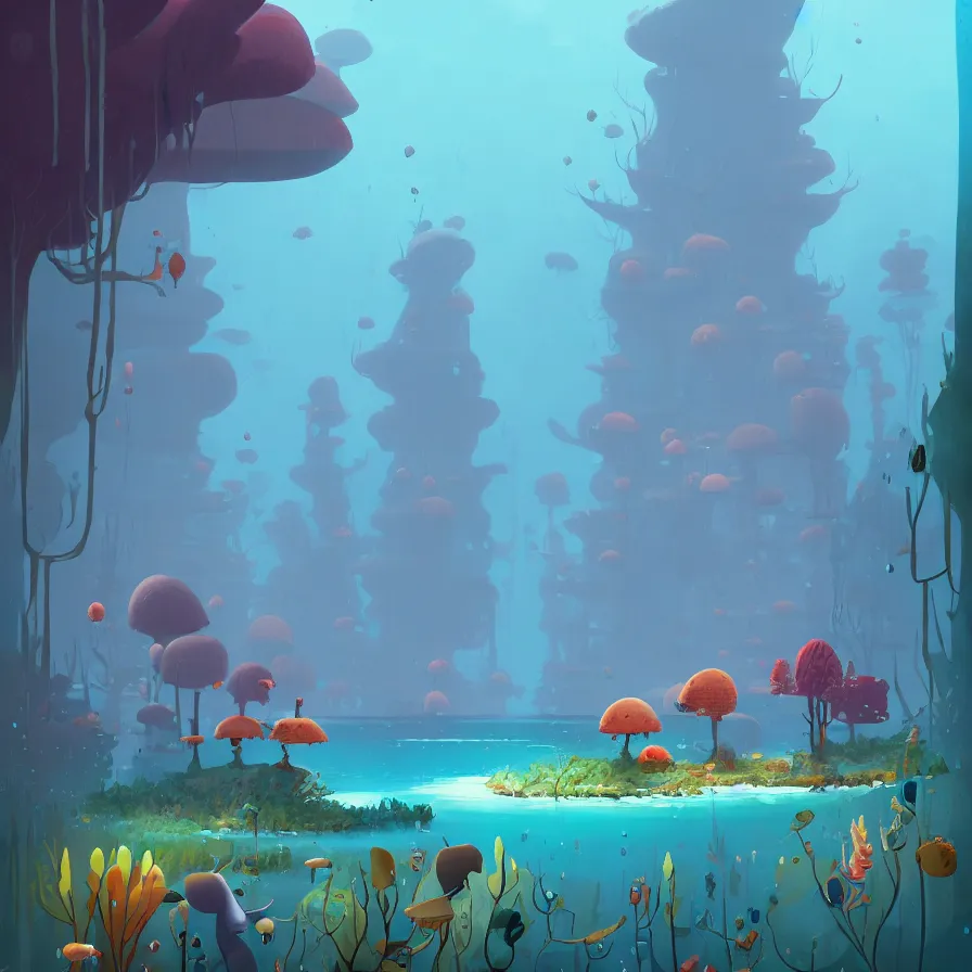 Prompt: Goro Fujita illustrating Underwater forest, aquatic life, full of color, art by Goro Fujita, sharp focus, highly detailed, ArtStation