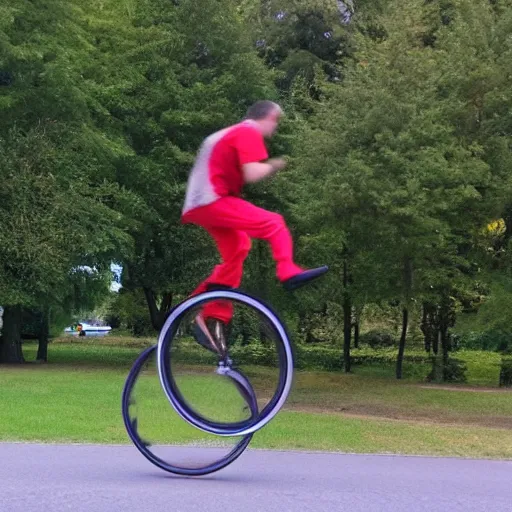 Image similar to a man on a unicycle going extremely fast