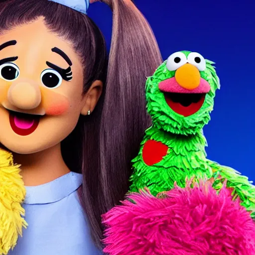 Image similar to ariana grande in a sesame street 4k