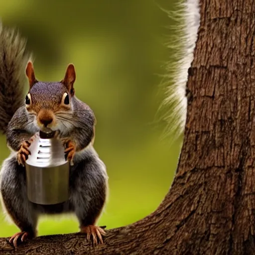 Prompt: a squirrel with thor outfit ~ holding the mjolnir ~ dramatic thunder background ~ trending ~