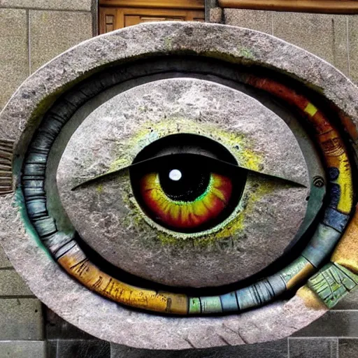 Prompt: A sculpture a The all-seeing eye made pure recycled Trash