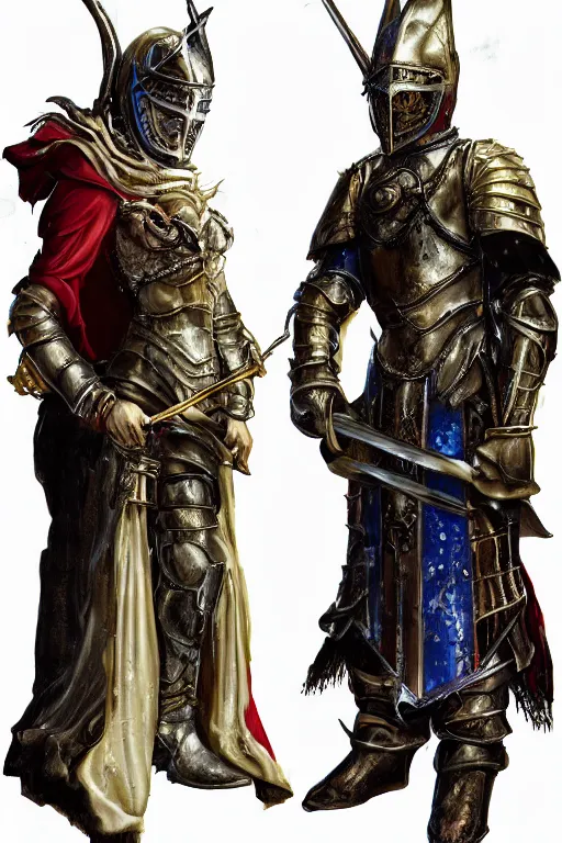 Image similar to Photo of Young Olsen twins as a medieval fantasy knight wearing dark steel scale armor and garments, Photo , red and blue jewerly ornaments, emerald jewelry, high fantasy, gothic, Sparth style, Final Fantasy style, Tsutomu Nihei style, Emil Melmoth style, Craig Mullins style, Shinkawa style, centered image, Photo , golden hour, soft lighting aesthetic, volumetric lighting,