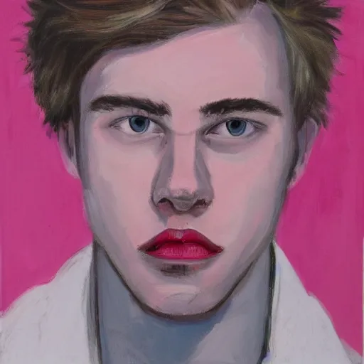 Prompt: portrait of 2 0 year old white man with big pink lips, messy medium length hair