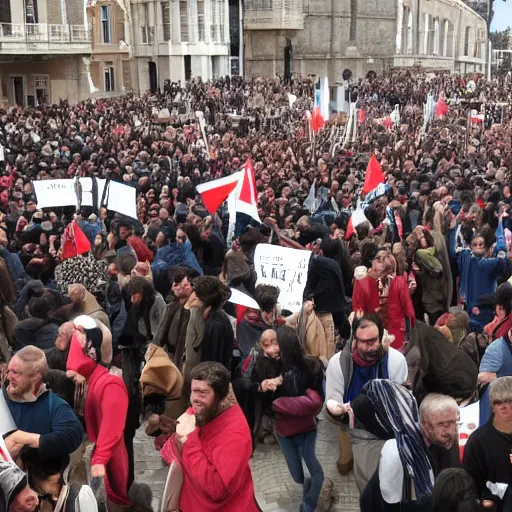 Image similar to people protesting against capitalism in Byzantium