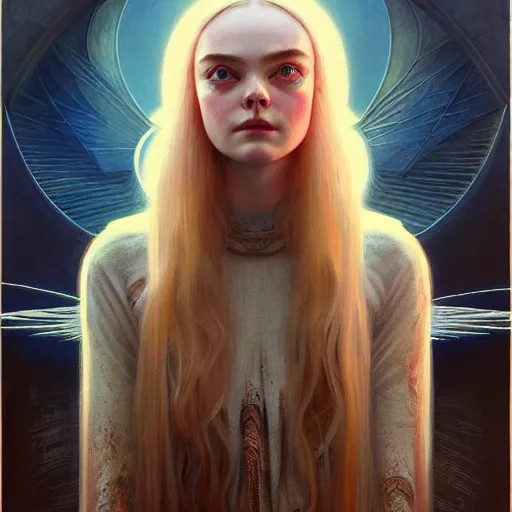 Image similar to symmetry!! portrait of elle fanning in prey in the world of bruce pennington, horror, fashion, dark!! intricate, elegant, highly detailed, digital painting, artstation, concept art, smooth, sharp focus, illustration, art by artgerm and greg rutkowski and alphonse mucha