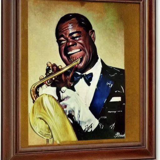 Image similar to portrait of louis armstrong, by norman rockwell