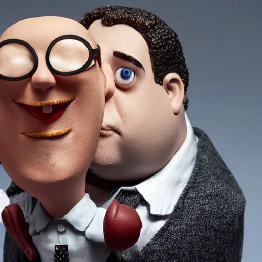 Prompt: a claymation figure of jonah hill, designed by tim burton, studio photography