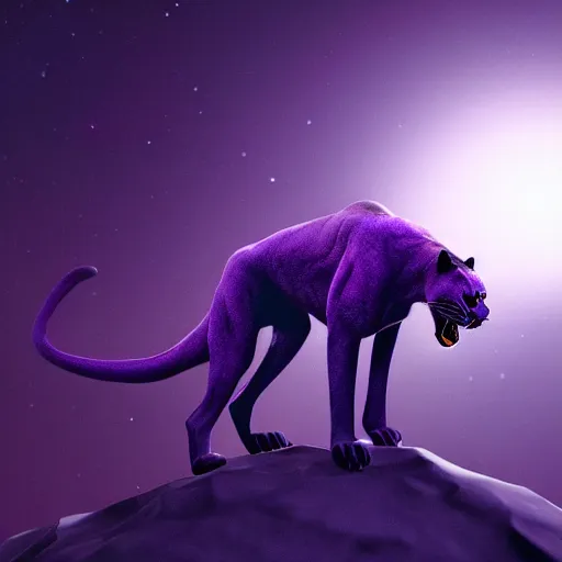 closeup of a purple panther roaring at the moon.