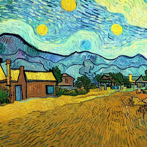 Prompt: grand theft auto ( gta ) landscape in the style of vincent van gogh, trending on artstation