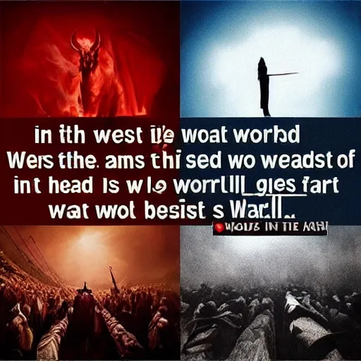 Prompt: In the west shall rise A sinister creed The rich will get what they want The poor will lose what they need The devil knows our fears He told all his friends They'll block the sun with their lies As darkness descends Oh Lord, the great collapse Won't be our end When the world falls into the flames We will rise again We will rise again Let the wars begin We'll keep our pistols near Our neighbors, frail and thin As they disappear Let the chaos come Let our houses freeze The lights will all go out But we'll finally see Oh Lord, the great collapse Won't be our end When the world falls into the flames We will rise again We will rise again When the sky has cleared And the storm has passed We'll walk arm in arm Down our promised path We'll watch the sun come up From its bed of black We'll enter Eden's Garden And never look back Oh Lord, the great collapse Won't be our end When the world falls into the flames We will rise again We will rise again