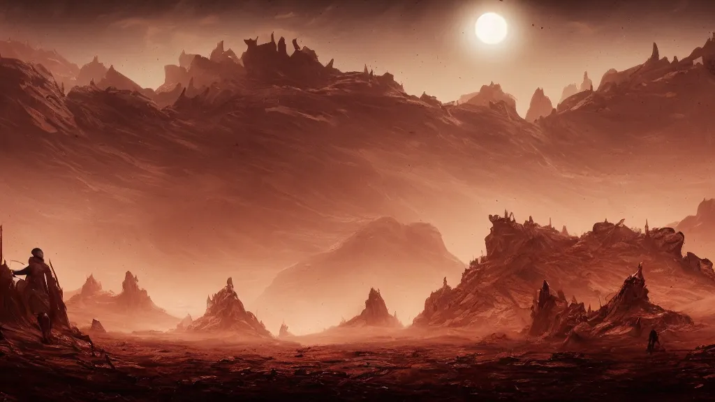 Image similar to a sinister desert planet with the ground full of corpses, desert landscape, corpses, pain, despair, dramatic lighting, cinematic, extremly high detail, photorealistic, cinematic lighting, post processed, concept art, artstation, matte painting, style by greg rutkowsky, perfect readability