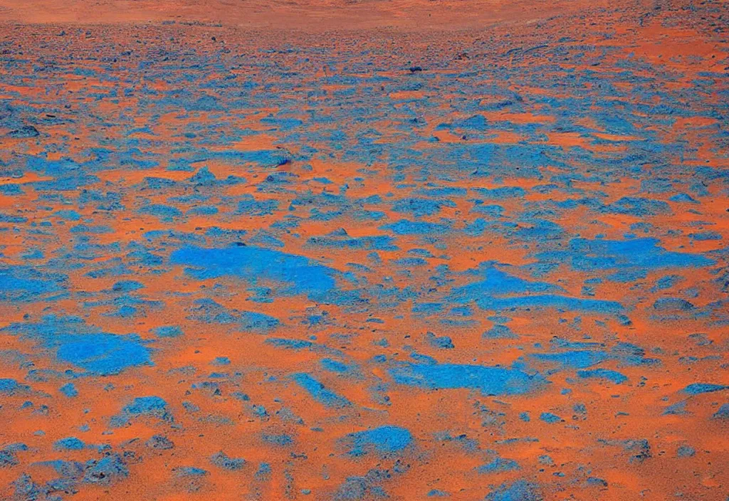 Image similar to mars landscape with blue vegetation