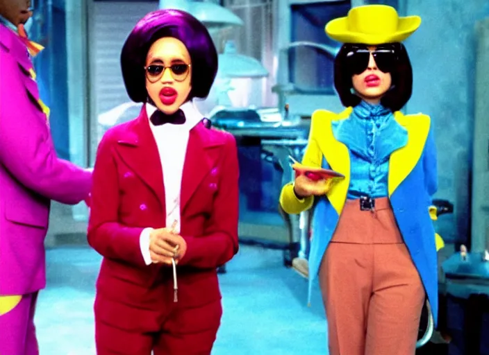 Image similar to film still of Cardi B as Willy Wonka in Willy Wonka and the Chocolate Factory 1971