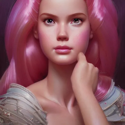 Image similar to a beautiful portrait of barbie in distress ; ultra realistic, concept art, intricate details, stunning model, highly detailed, photorealistic, octane render, 8 k, unreal engine. art by artgerm and greg rutkowski and charlie bowater and magali villeneuve and alphonse mucha