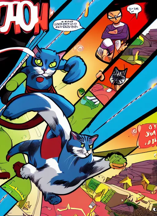 Prompt: cat super hero comic 4k high details