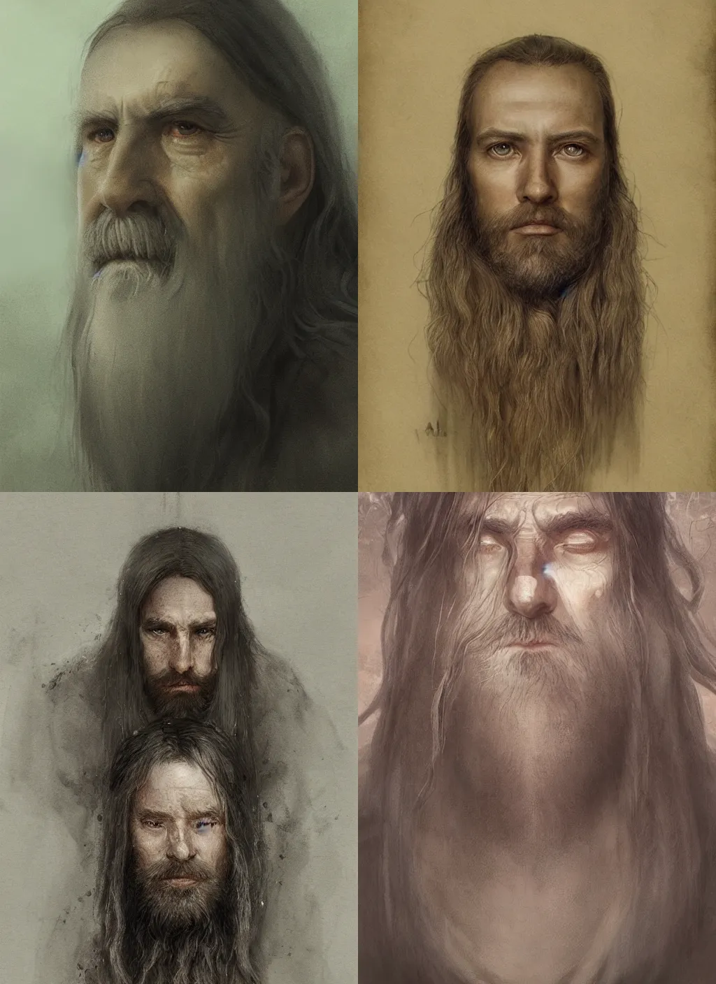 Prompt: portrait of a gentle and wise king with long hairs in alan lee and marc simonetti and emil melmoth style , cinematic lighting