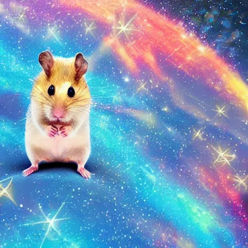 Prompt: hamster skating through space, colorful, realistic