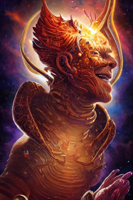 Image similar to beautiful oil painting with high detail of a wise Space ent made of stars and plasma, hybrid from dungeons and dragons and art direction by James Cameron ;by artgerm; wayne reynolds art station; cinematic quality character render; low angle; ultra high quality model; production quality cinema model;