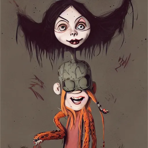 Image similar to billie eilish horror grunge loony toons style illustrated by Greg Rutkowski and dr seuss. Trending on artstation artstationHD artstationHQ 4k 8k