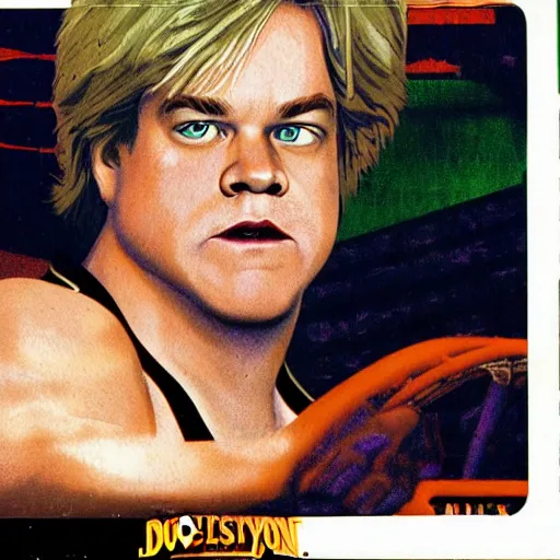 Prompt: portrait of philip seymour hoffman in double dragon video game splash screen