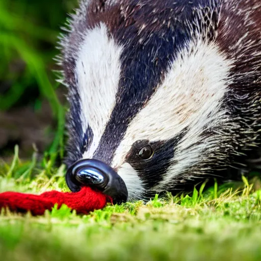 Image similar to angry badger viciously ripping apart a colorful wool sock, digital photography, HDR