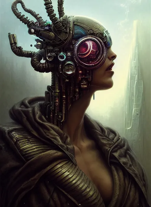 Image similar to portrait shot of a cyberpunk monster in a scenic dystopian environment, intricate, elegant, highly detailed, centered, digital painting, artstation, concept art, smooth, sharp focus, illustration, artgerm, tomasz alen kopera, peter mohrbacher, donato giancola, joseph christian leyendecker, wlop, boris vallejo