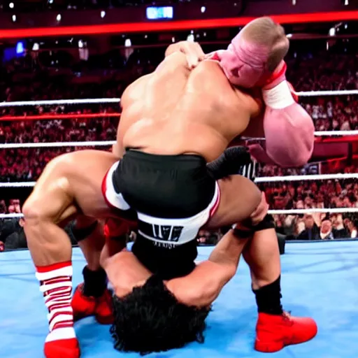 Image similar to john cena bodyslamming donald trump in wwe