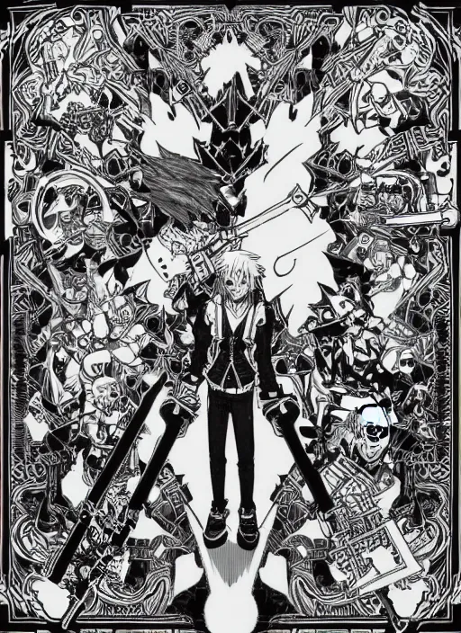 Image similar to joe biden as a kingdom hearts keyblade villain, official square enix hand painted inked artwork, intricate design, high definition, delicate patterned, fantasy, fashionable rpg clothing