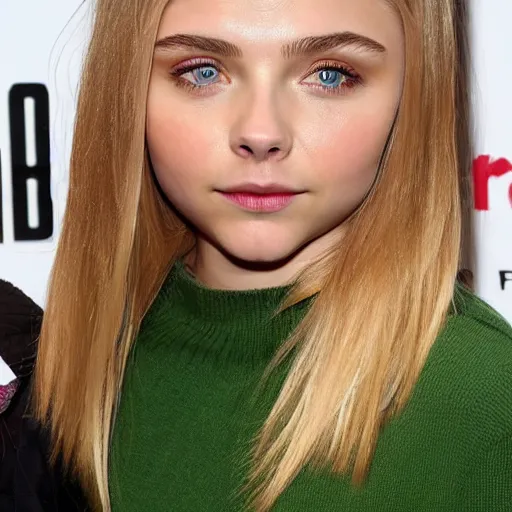 Image similar to brunette with dyed blonde hair, 21 years old, 165 cm tall, long flat blonde hair, eyes green, 30% smaller nose, smaller mouth, round shaped face, big forehead, lop eared, thin eyebrows,chloe grace moretz lookalike, real life photograph