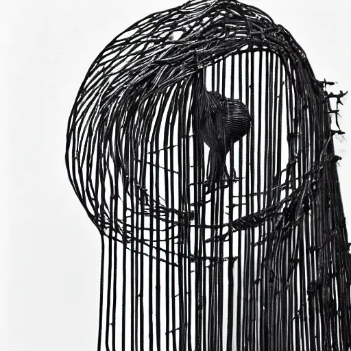 Prompt: a wire sculpture, award winning black and white photography