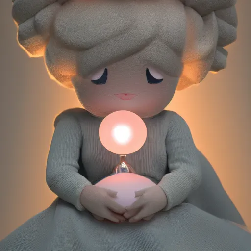 Image similar to cute fumo plush of a girl who holds the light of the world in her hand, crystal ball, caustics, vray