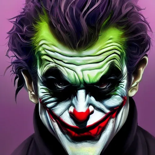 Image similar to the joker wearing the dark knight mask, snarling tweety, digital painting, amazing detail, art station, cgsociety